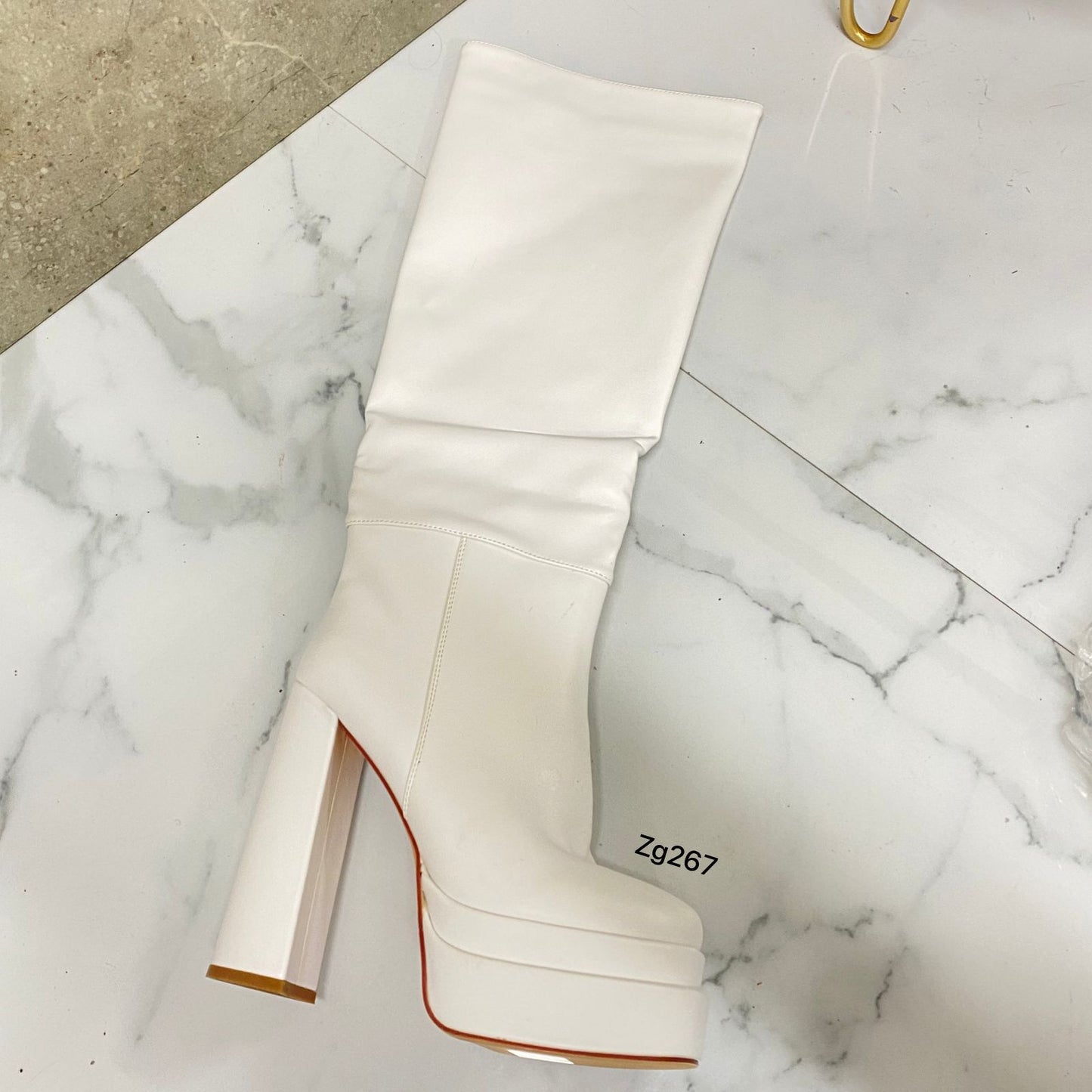 Bota caña alta blanco plataforma 5cm  tacon 14cm  K2934  C-22