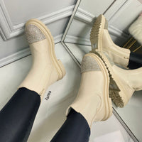 Botin beige apliques plateado brillantes suela 4cm  5182-6A  C-51