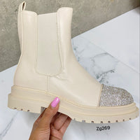 Botin beige apliques plateado brillantes suela 4cm  5182-6A  C-51