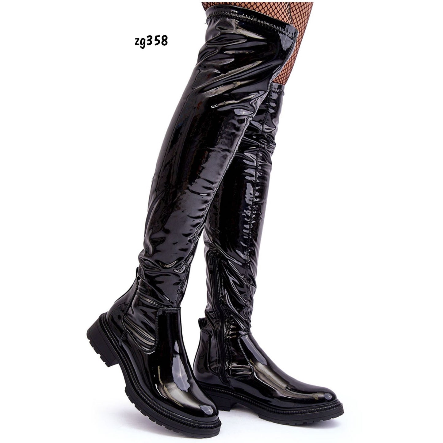 Bota caña alta negro charol tacon 3cm  9157  C-56