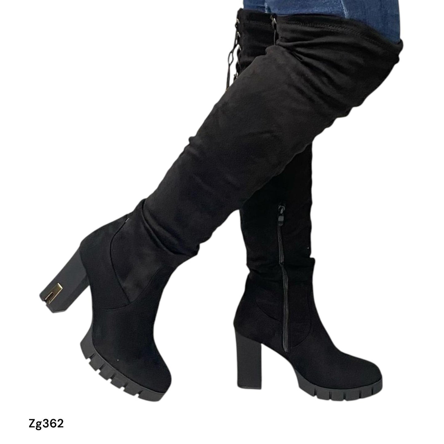 Bota caña alta negro detalles dorado tacon 10cm  566-17  C-50
