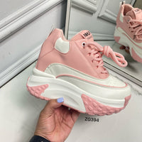 Tenis rosado detalles blanco platafoma tacon interno 12cm  926  C-2
