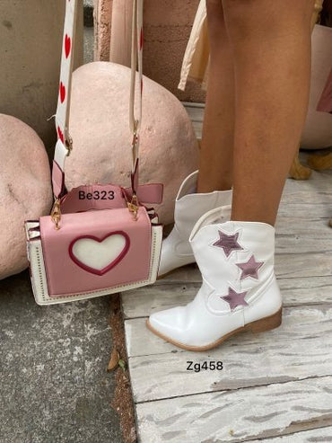 Botin texano blanco detalles morado tacon 4cm  CYM003  C-T