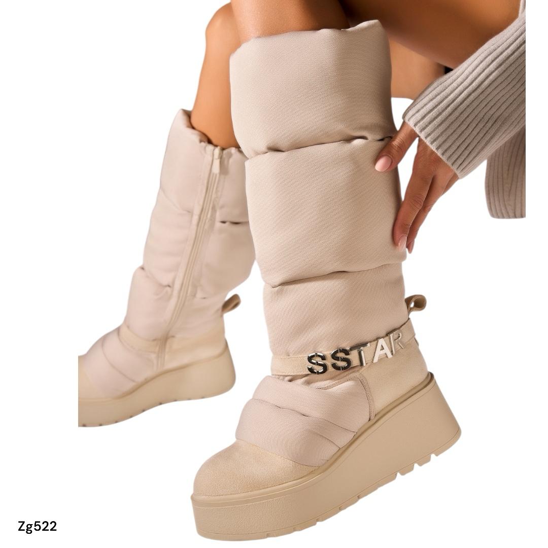 Bota caña alta beige acolchada suela 6cm  NS372P   C-77