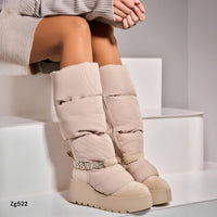 Bota caña alta beige acolchada suela 6cm  NS372P   C-77