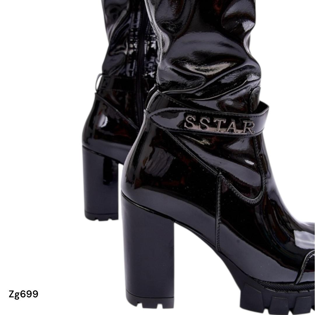 Bota caña alta negro charol detalle letras tacon 10cm   UK171P  C-77