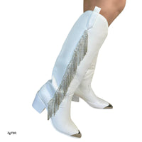 Bota texano blanco apliques y punta plateado tacon 6cm  IS14-008