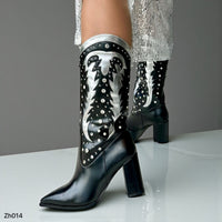 Bota texana negro detalles plateado apliques brillantes tacon 8cm  HX3076-B9371