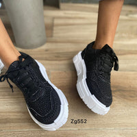 Tenis negro apliques brillantes suela 3cm  9103  C-91