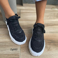 Tenis negro apliques brillantes suela 3cm  9103  C-91