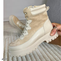 Botin beige cierre lateral suela 3cm  255-041