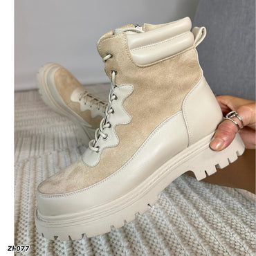 Botin beige cierre lateral suela 3cm  255-041