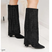 Bota texana negro doblez apliques brillantes tacon 9cm 7675A  C-48