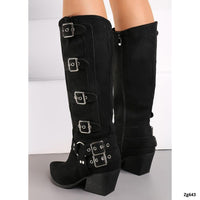 Bota texana negro detalles correas tacon 7cm  RQ6  C-80