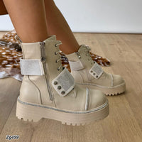 Botin beige apliques plateados brillantes suela 5cm  H298-A5370   C-F