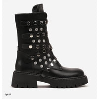 Bota negro apliques plateado correas suela 4cm   151KSL  C-1