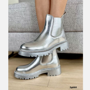 Botin plateado apliques brillantes borde resorte suela 4cm  9550A  C-64