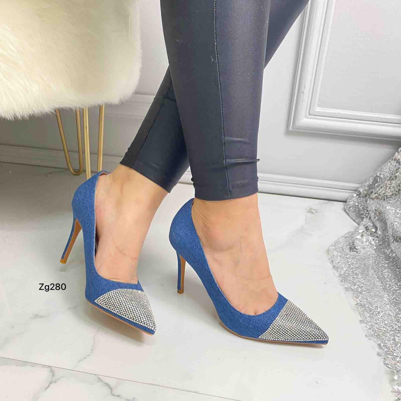Stiletto denim apliques plateado brillantes tacon 10cm MS19084   C-29