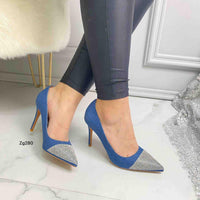 Stiletto denim apliques plateado brillantes tacon 10cm MS19084   C-29