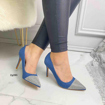 Stiletto denim apliques plateado brillantes tacon 10cm MS19084   C-29