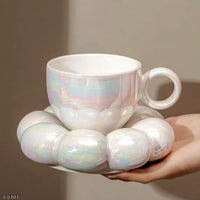 Taza plato burbuja perlado ceramica