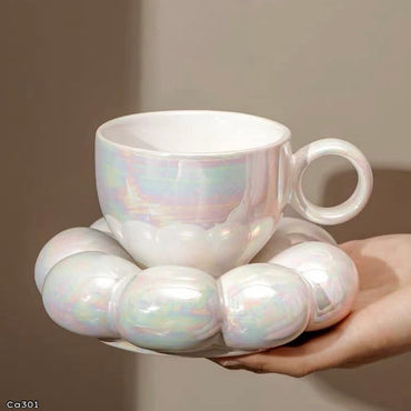 Taza plato burbuja perlado ceramica