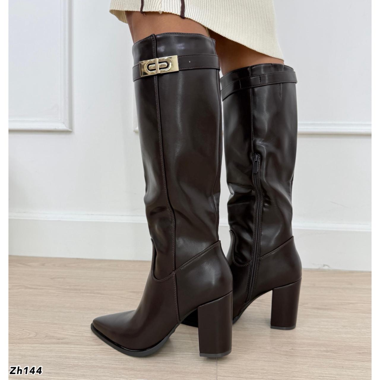 Bota caña alta café detalle dorado tacon 9cm  CHC501  C-68