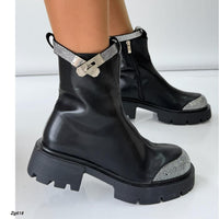 Botin negro apliques plateado suela 4cm  52056  C-63