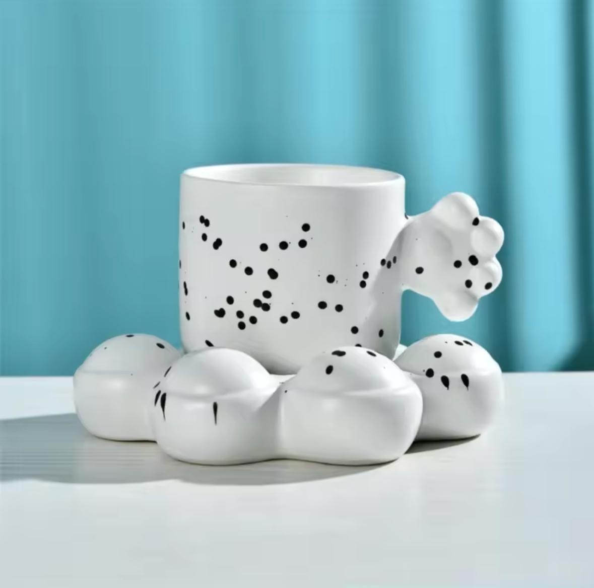 Taza plato huella blanco betas negro ceramica  320ml