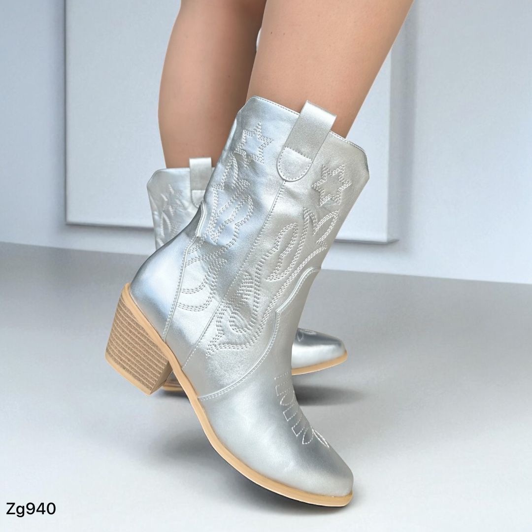 Botin texano plateado tacon 5cm      255-032