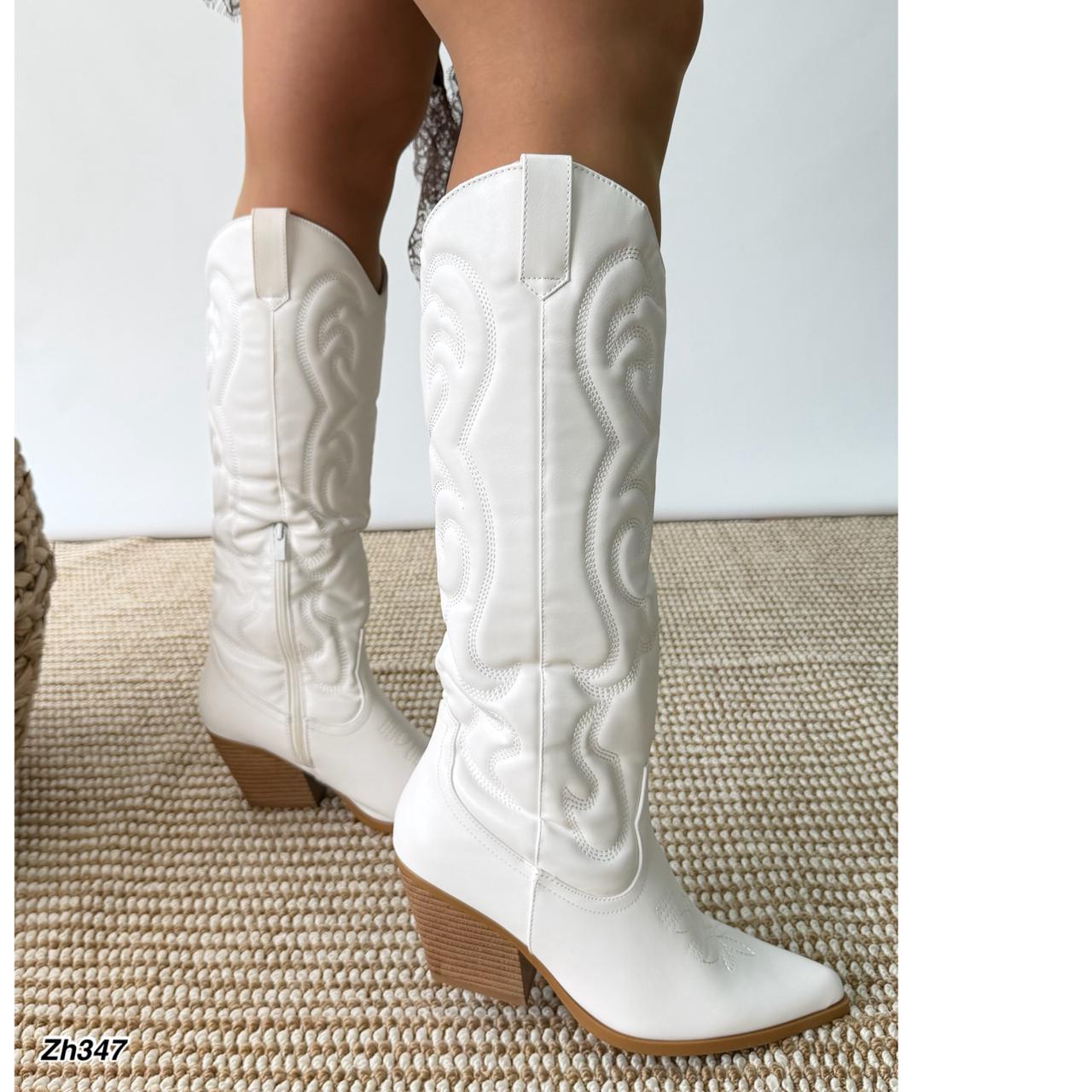 Bota texana blanco tacon 7cm  U8B-X20581-18  C-110