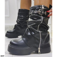 Bota caña media negro doblez detalle cierre plateado suela 7cm  AC9A-AX7296-01  C-138