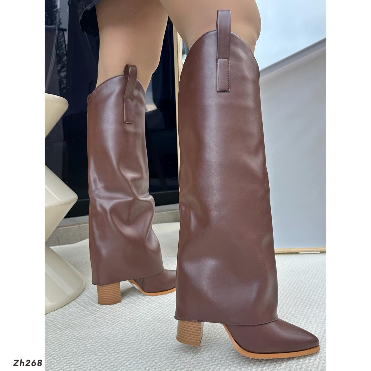 Bota texana café doblez tacon 10cm   HX3150-C1186