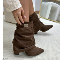 Botin cafe doblez detalle dorado tacon 9cm   A9839  C-122