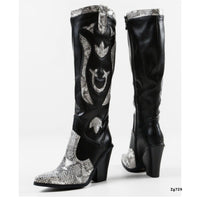 Bota texana negro detalle textura plateado tacon 10cm  B9032  C-74