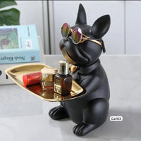 Articulo decorativo perro sentado negro bandeja en las manos 24cm* 19cm* 20cm