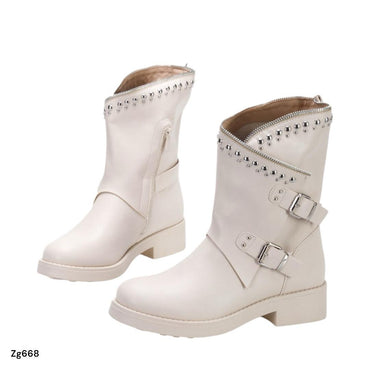 Botin beige apliques plomo detalle correa y cierre suela 3cm  MS1528  C-58