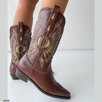 Bota texana café detalles beige tacon 4cm  HX3357-C1772