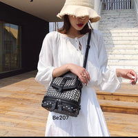 Morral negro apliques plateados piedras  19cm*  20cm   5012  C-B