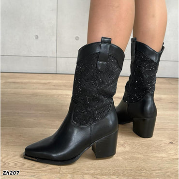 Bota texana negro apliques brillantes tacon 6cm  HX3159-B9551