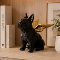 Articulo decorativo perro negro alas dorada ceramica  21,7cm* 10,5cm* 21,6cm