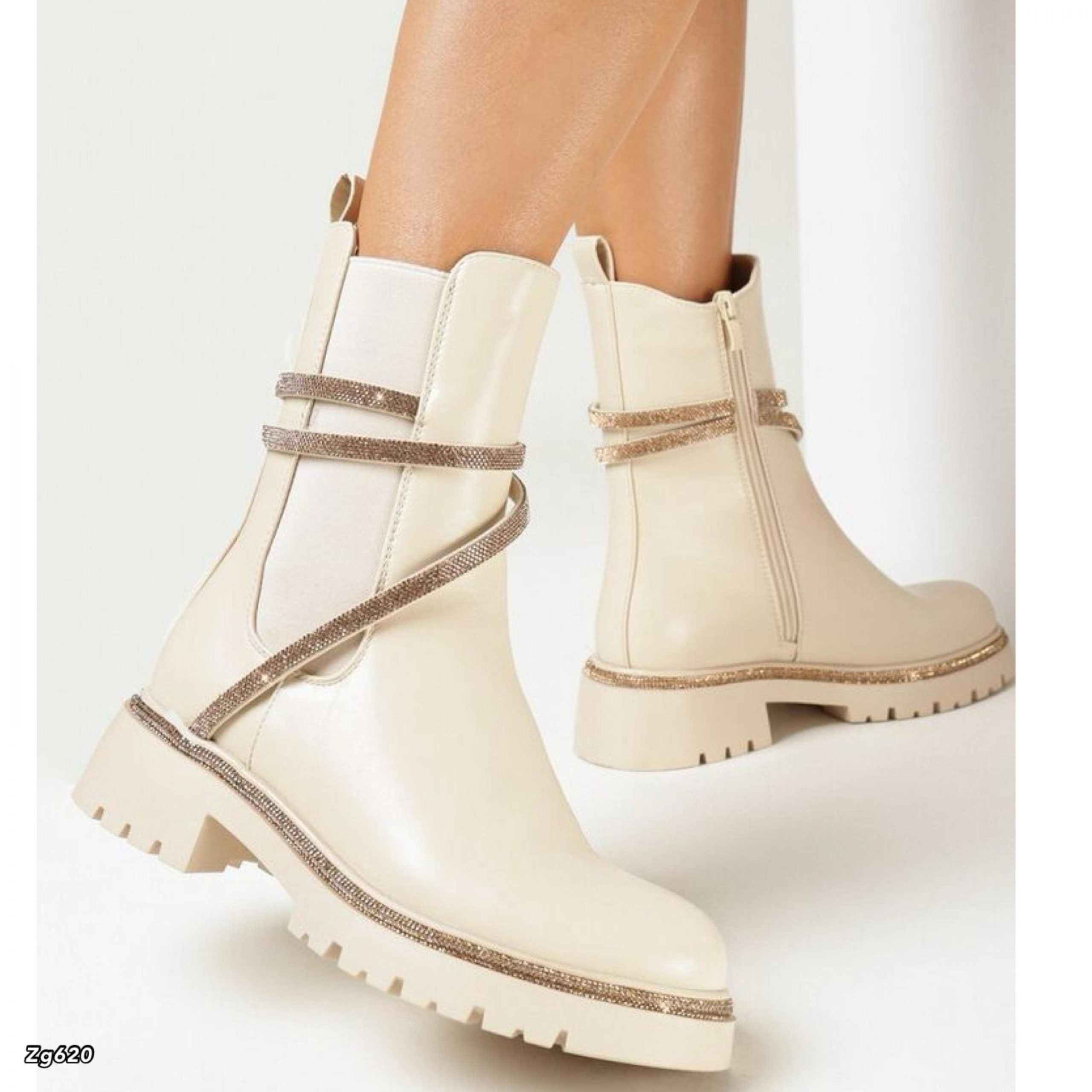 Botin beige apliques dorado suela 4cm  9559A  C-64
