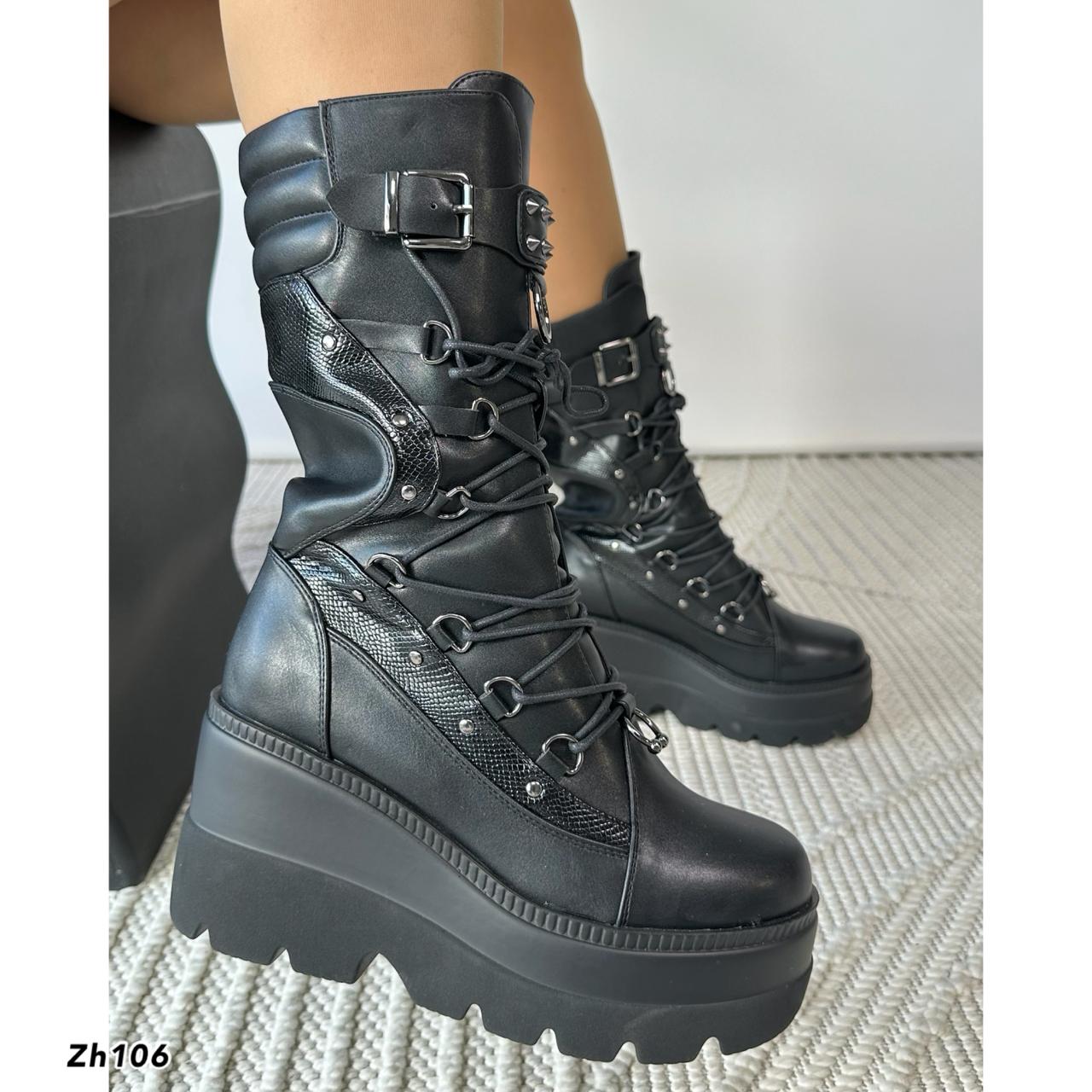 Bota caña media negro apliques puntas plataforma 9cm  255-149