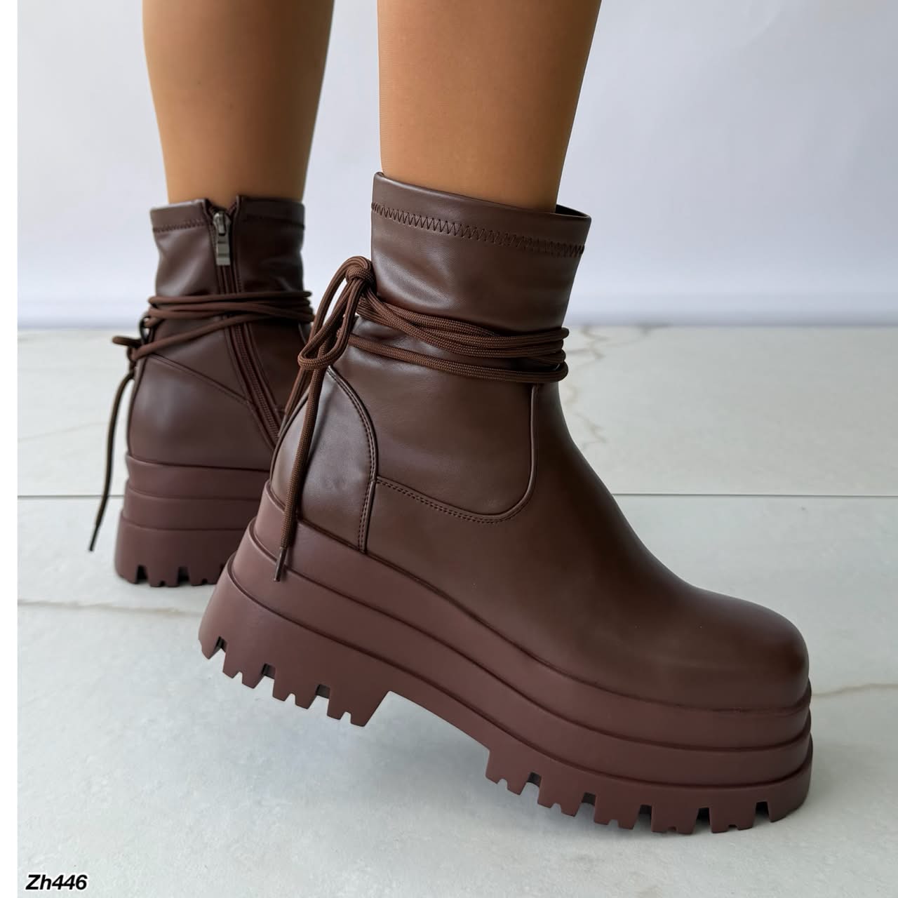 Botin café detalle cordon plataforma 7cm  HX3112-B9942