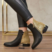 Botin negro detalle dorado brillante tacon 4cm  8910   C-43