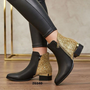 Botin negro detalle dorado brillante tacon 4cm  8910   C-43