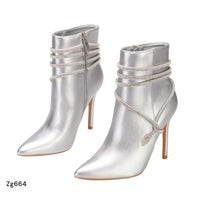 Botin plateado apliques brillantes cordon tacon puntilla 11cm  BKKX8279   C-60