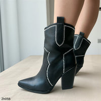 Botin texano negro apliques brillantes tacon 10cm  255-127