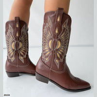 Bota texana café detalles beige tacon 4cm  HX3357-C1772