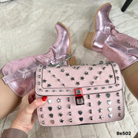 Bolso rosado apliques y cadena plateado   24cm* 9cm* 18cm   C - 23196-A